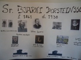 Veggspjald með upplýsingum um sr. Bjarna