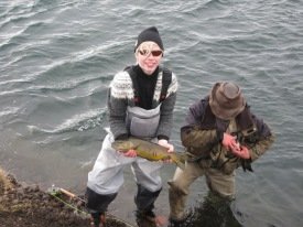 Örn með vænan urriða