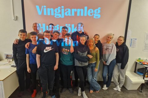 Þorgrímur og nemendur í 10. bekk